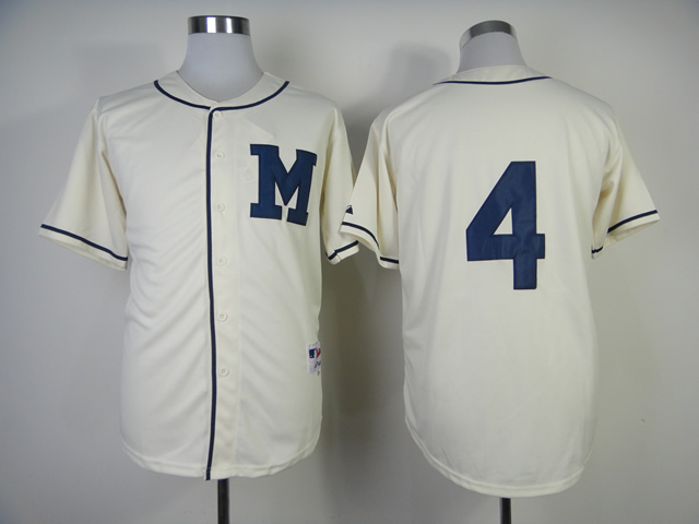 Men Milwaukee Brewers #4 Molitor Cream Throwback 1913 MLB Jerseys